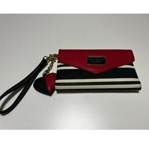 Betsey Johnson Black, White and Red  Wristlet/Wallet-With Heart Charm